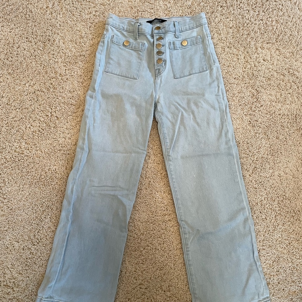 J Brand light wash high waisted jeans with gold button detail size 24